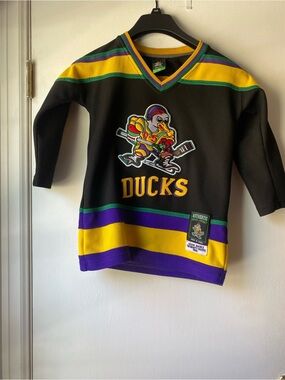 Ducks Kids Hockey Jersey - Black with Yellow & Purple